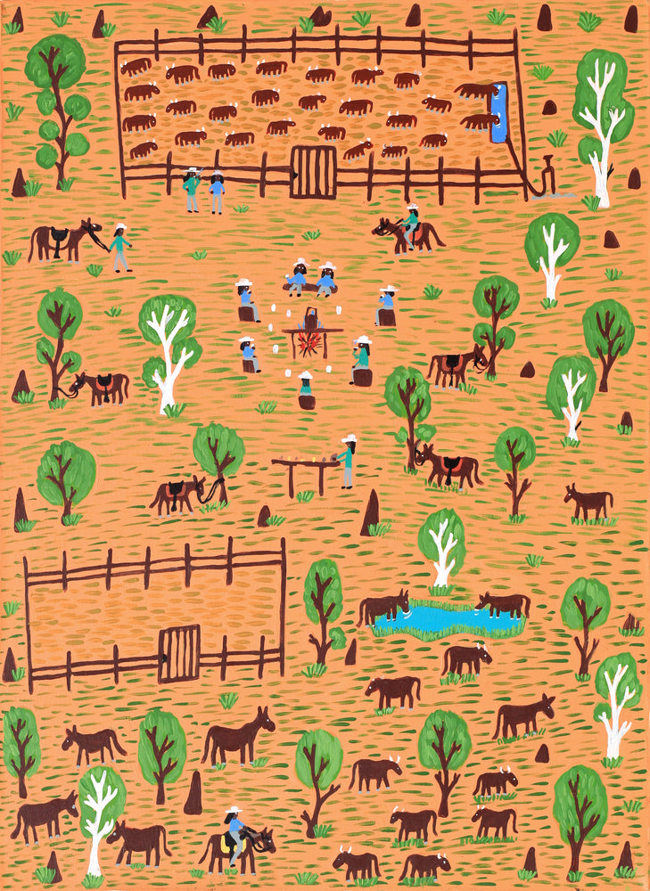 Aboriginal Artwork by Jill Daniels, Stock Girls, 119x88cm