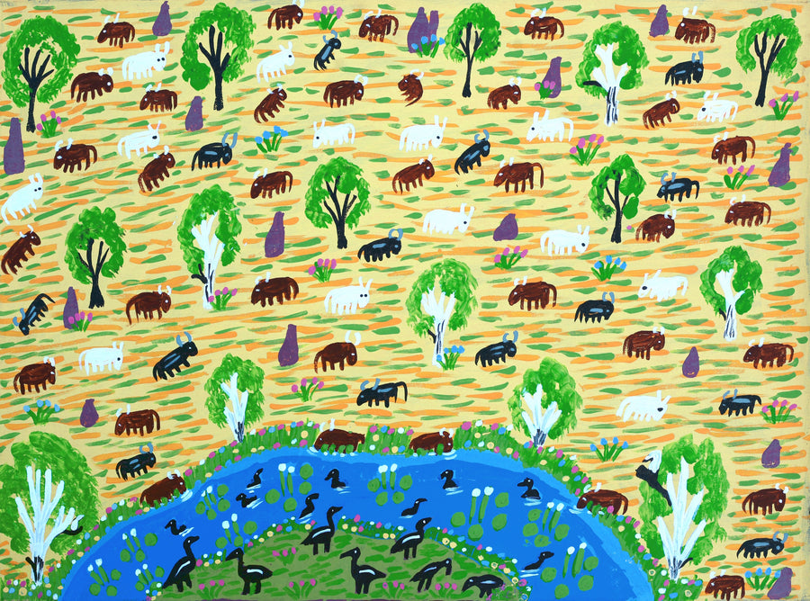 Aboriginal Artwork by Jill Daniels, Cattle, 60x45cm