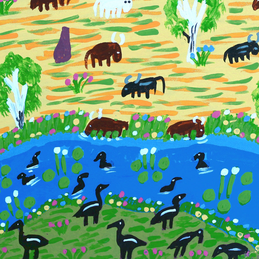Aboriginal Artwork by Jill Daniels, Cattle, 60x45cm