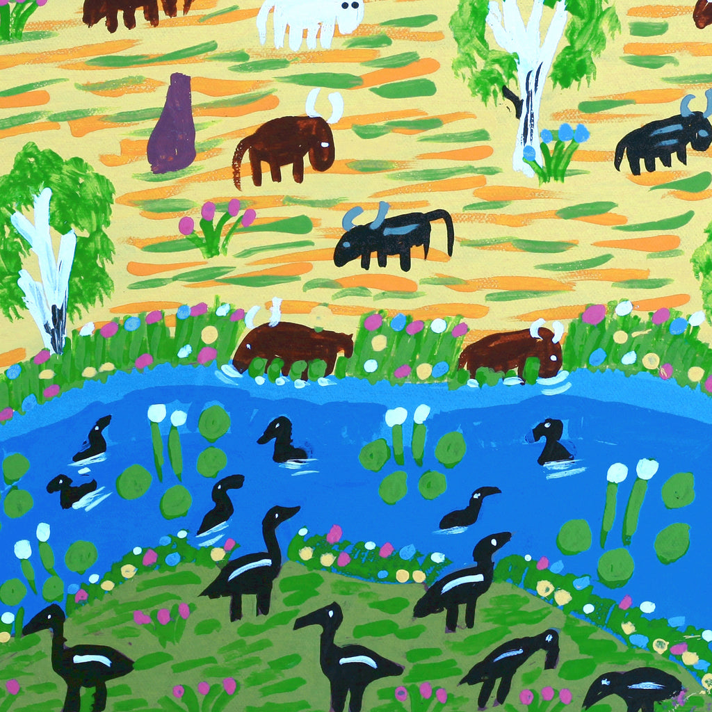 Aboriginal Artwork by Jill Daniels, Cattle, 60x45cm - ART ARK®