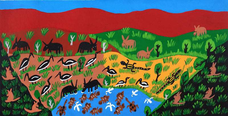 Aboriginal Artwork by Jill Daniels, Animal area, 90x45cm