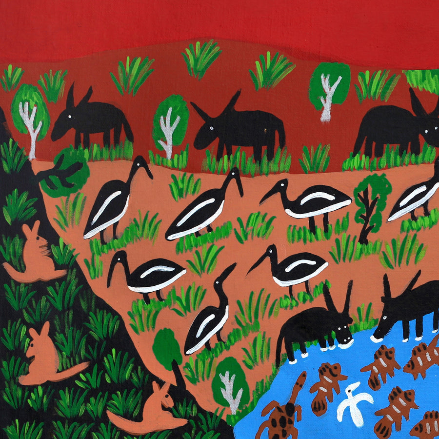 Aboriginal Artwork by Jill Daniels, Animal area, 90x45cm
