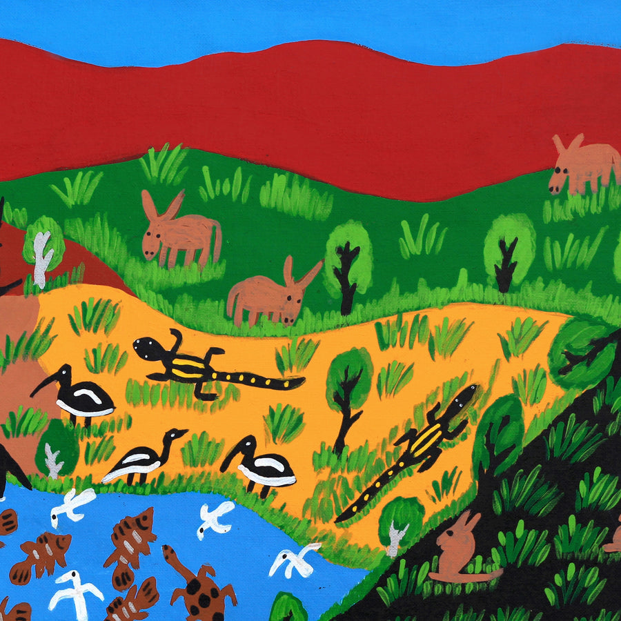 Aboriginal Artwork by Jill Daniels, Animal area, 90x45cm