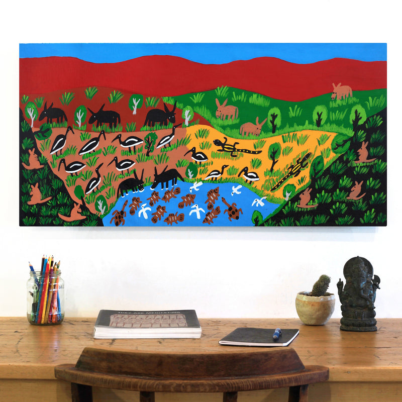 Aboriginal Artwork by Jill Daniels, Animal area, 90x45cm