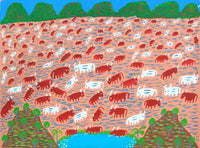 Aboriginal Artwork by Jill Daniels, Cattle drinking, 60x45cm