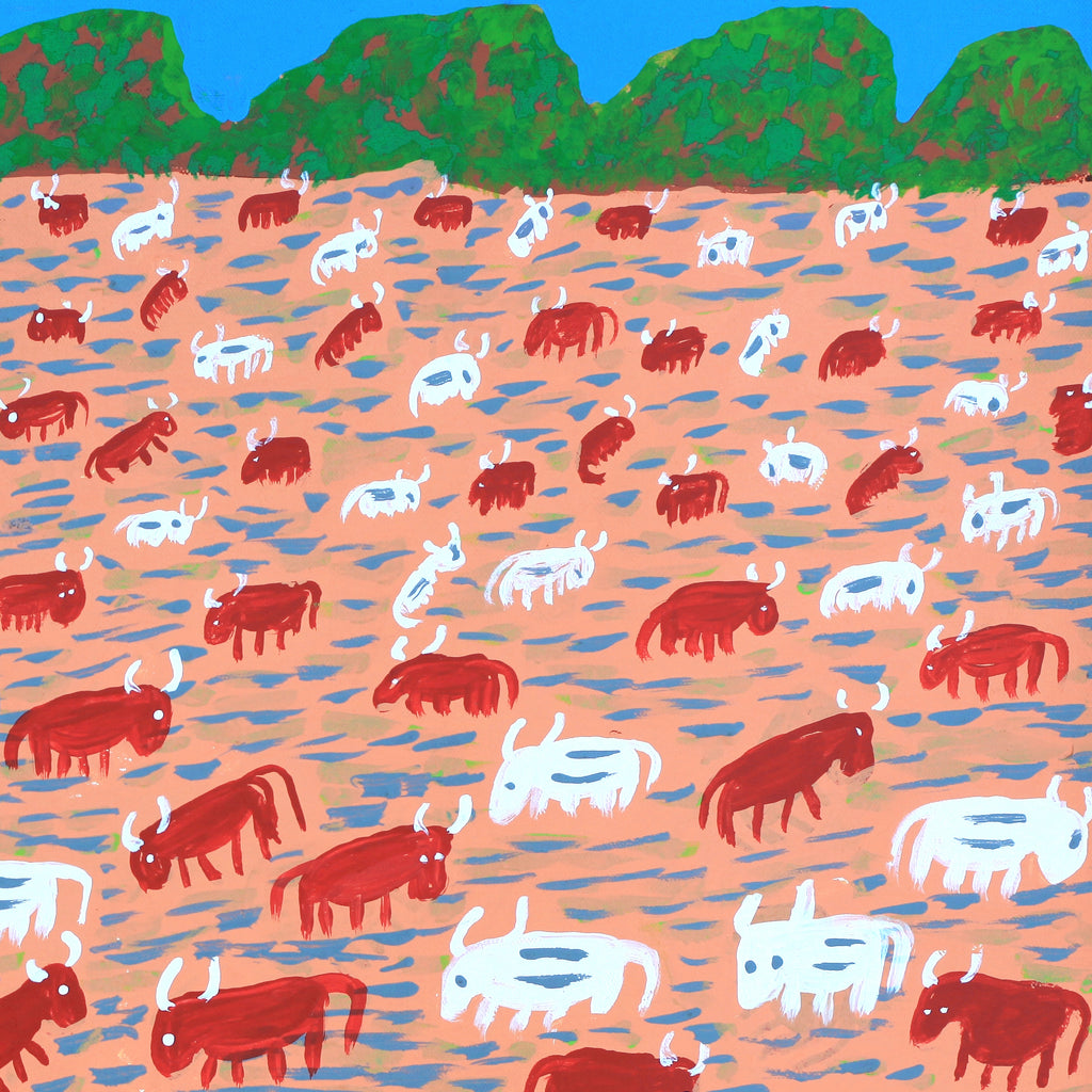Aboriginal Artwork by Jill Daniels, Cattle drinking, 60x45cm