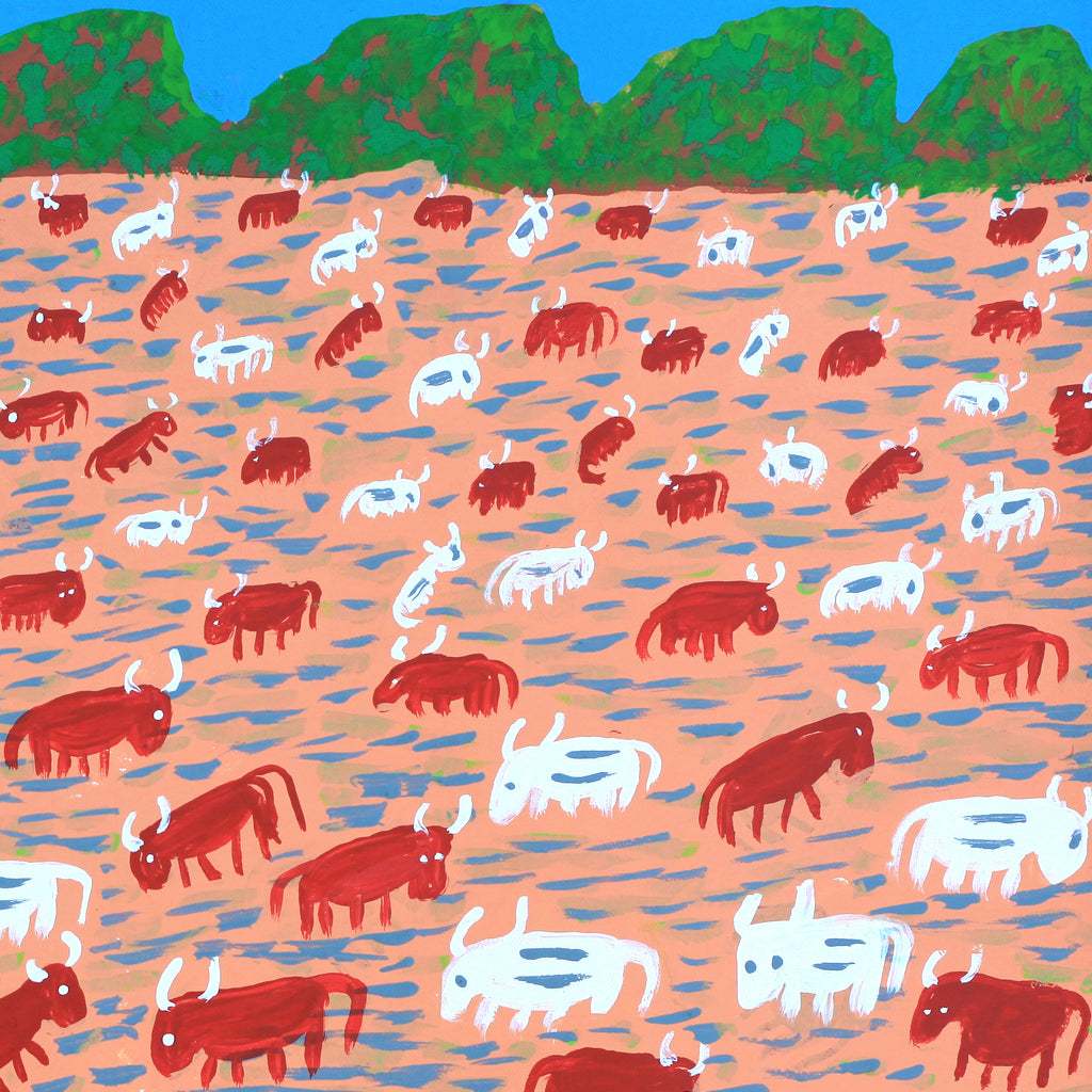 Aboriginal Artwork by Jill Daniels, Cattle drinking, 60x45cm - ART ARK®