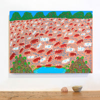 Aboriginal Artwork by Jill Daniels, Cattle drinking, 60x45cm