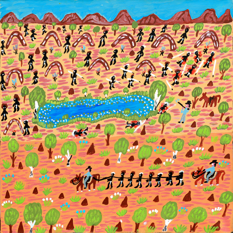 Aboriginal Artwork by Jill Daniels, The olden days, 60x60cm