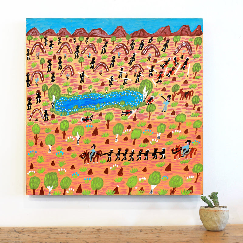 Aboriginal Artwork by Jill Daniels, The olden days, 60x60cm