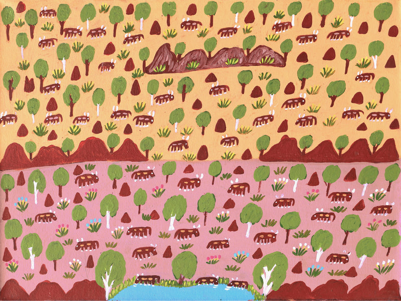 Aboriginal Artwork by Jill Daniels, Cattle Country, 60x45cm