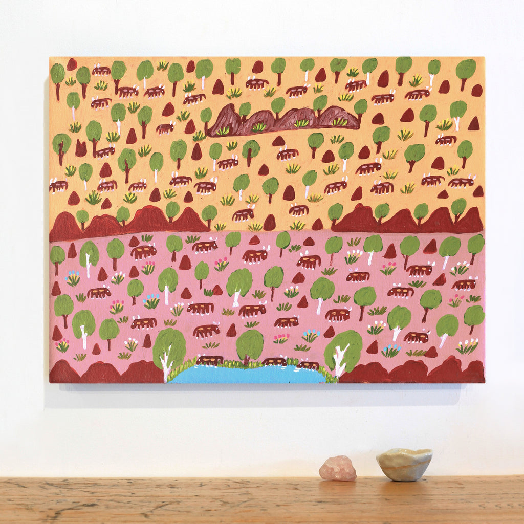 Aboriginal Artwork by Jill Daniels, Cattle Country, 60x45cm