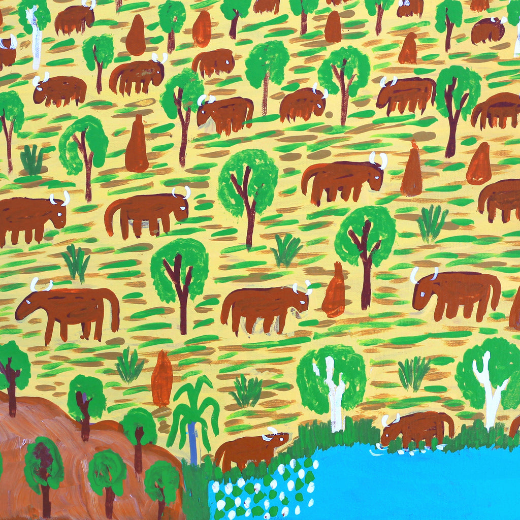 Aboriginal Artwork by Jill Daniels, Cattle, 65x40cm