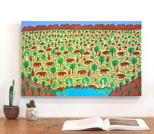 Aboriginal Artwork by Jill Daniels, Cattle, 65x40cm - ART ARK®