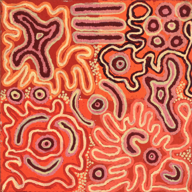 Aboriginal Artwork by Jill Nungarrayi Watson, Ngalyipi Jukurrpa (Snake Vine Dreaming) - Purturlu, 30x30cm