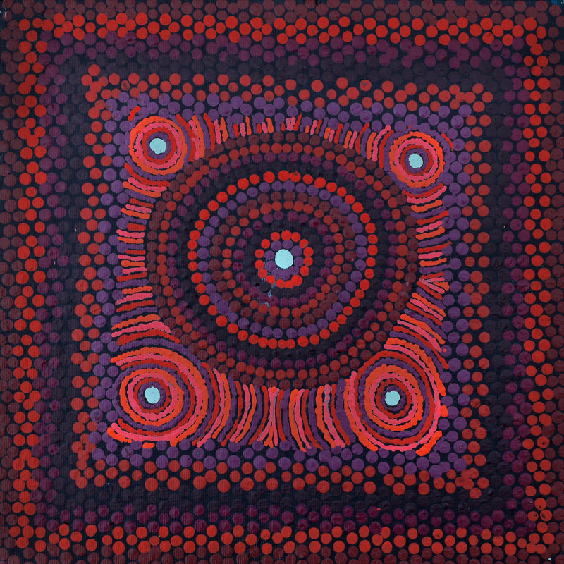 Aboriginal Artwork by Jill Nungarrayi Watson, Janmarda Jukurrpa, 30x30cm