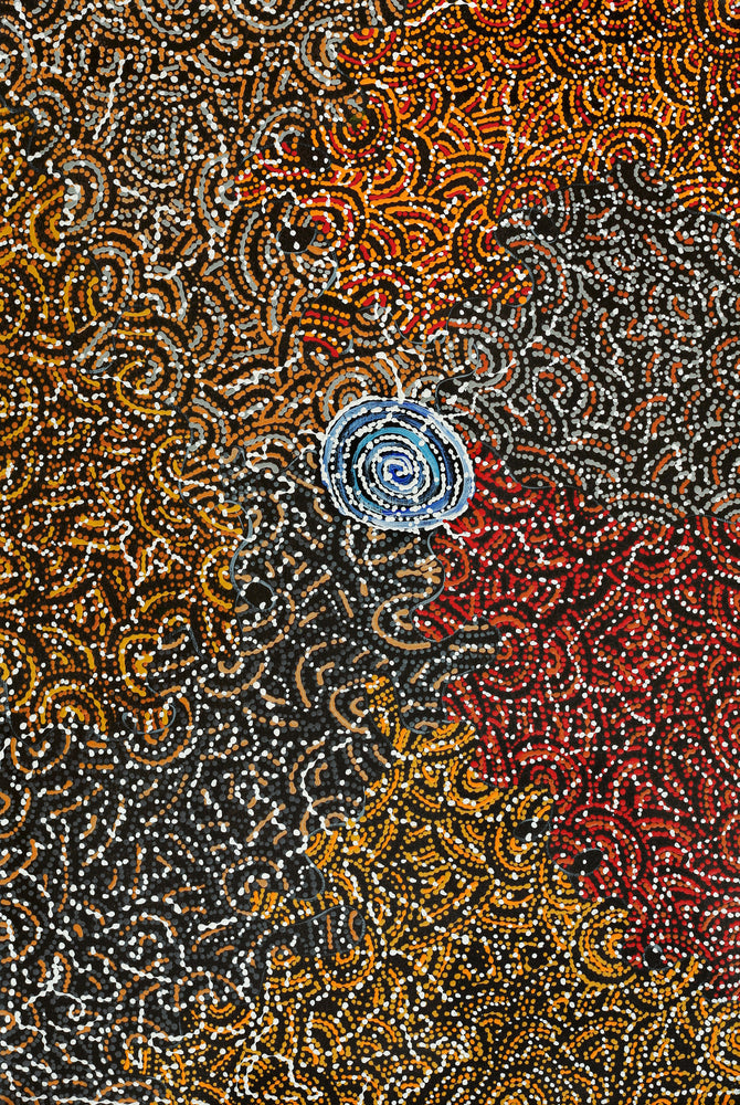 Aboriginal Artwork by Jillian Nampijinpa Brown, Ngapa Jukurrpa (Water Dreaming) - Mikanji, 91x61cm