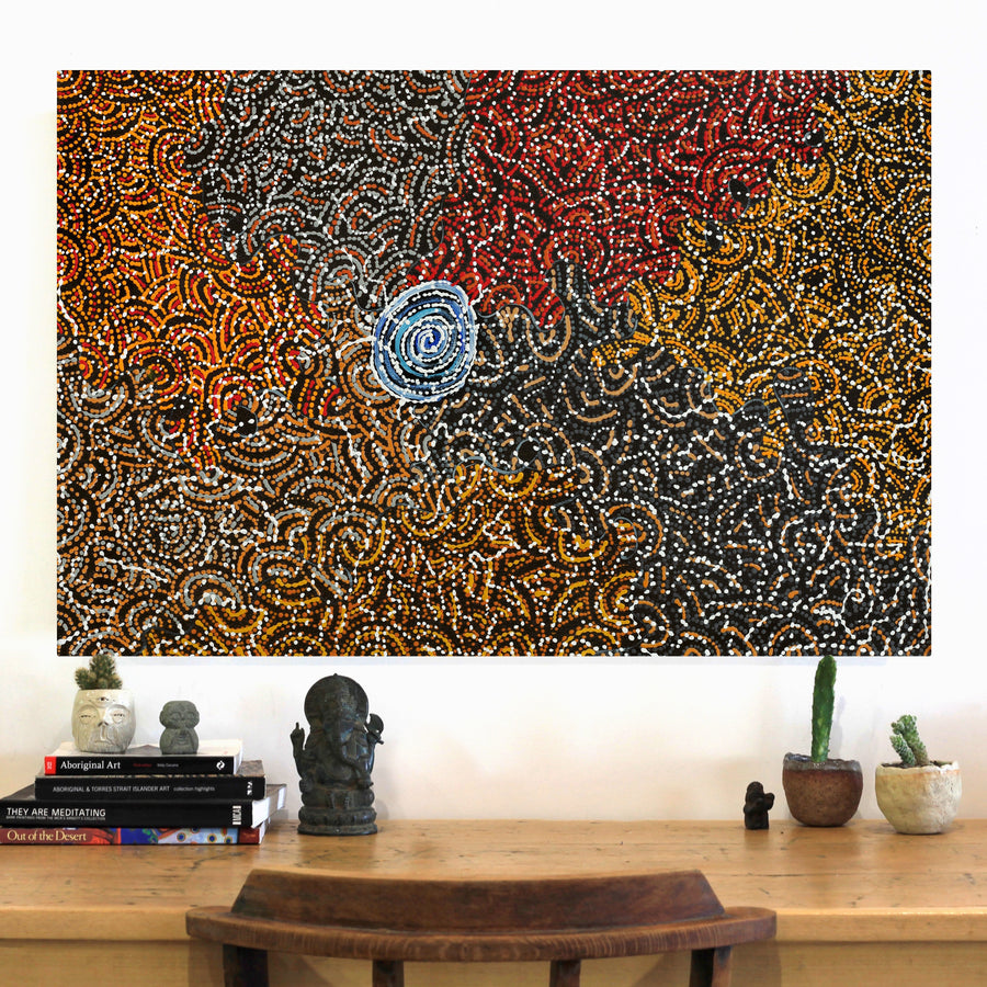 Aboriginal Artwork by Jillian Nampijinpa Brown, Ngapa Jukurrpa (Water Dreaming) - Mikanji, 91x61cm