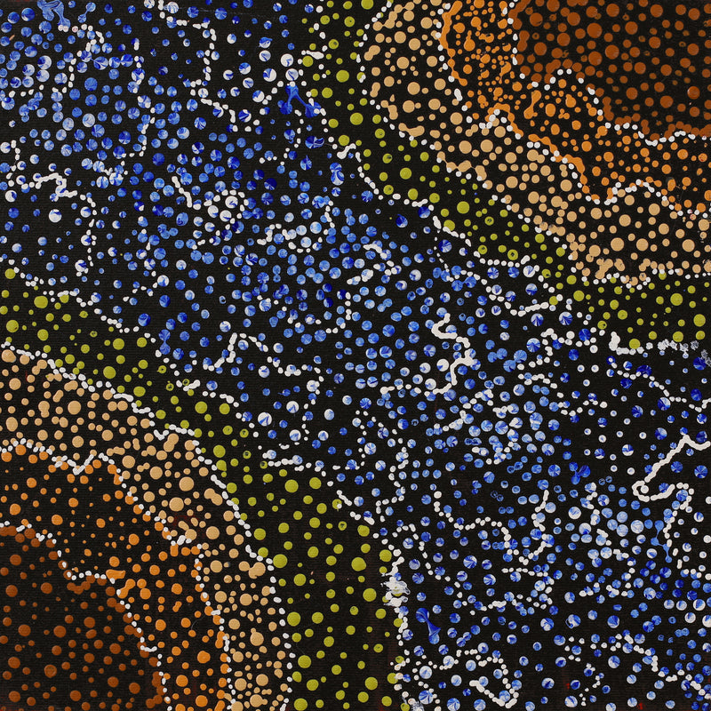 Aboriginal Artwork by Jillian Nampijinpa Brown, Ngapa Jukurrpa (Water Dreaming) - Mikanji, 30x30cm