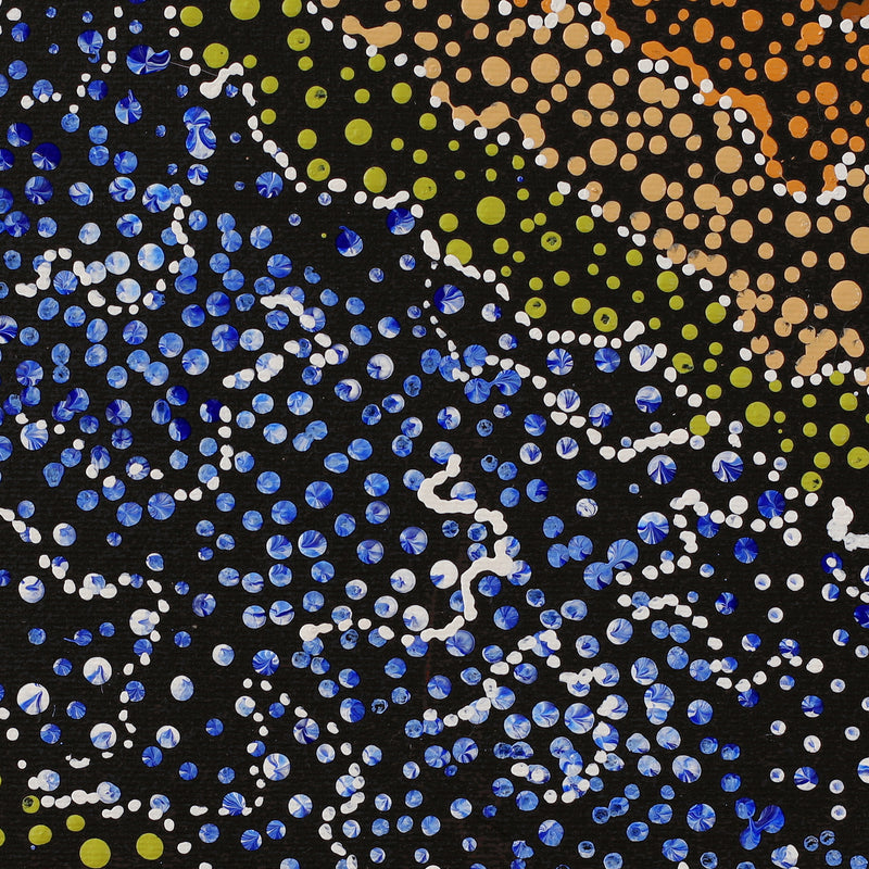 Aboriginal Artwork by Jillian Nampijinpa Brown, Ngapa Jukurrpa (Water Dreaming) - Mikanji, 30x30cm