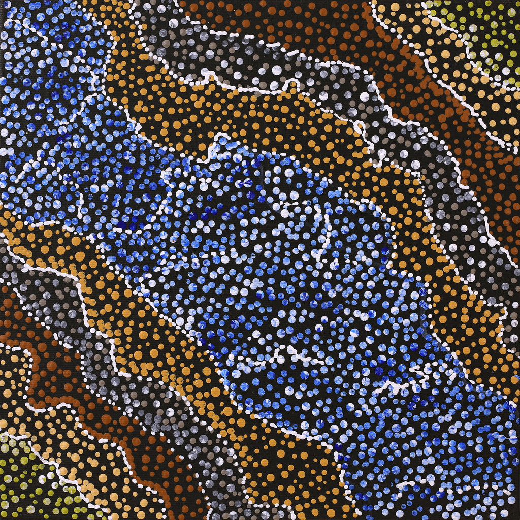Aboriginal Artwork by Jillian Nampijinpa Brown, Ngapa Jukurrpa (Water Dreaming) - Mikanji, 30x30cm