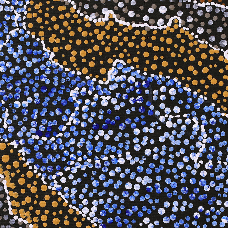 Aboriginal Artwork by Jillian Nampijinpa Brown, Ngapa Jukurrpa (Water Dreaming) - Mikanji, 30x30cm