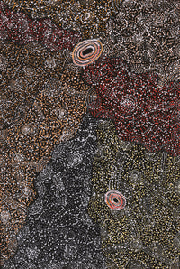 Aboriginal Artwork by Jillian Nampijinpa Brown, Ngapa Jukurrpa (Water Dreaming) - Mikanji, 91x61cm