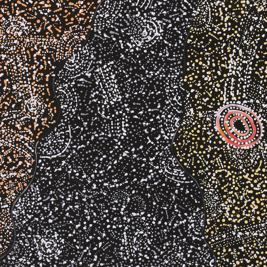 Aboriginal Artwork by Jillian Nampijinpa Brown, Ngapa Jukurrpa (Water Dreaming) - Mikanji, 91x61cm
