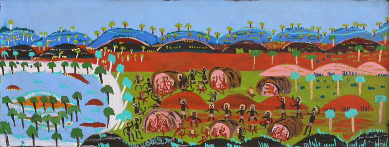 Aboriginal Artwork by Joanna Napangardi Wheeler, Nguru Yurntumu-wana (Country around Yuendumu), 122x46cm