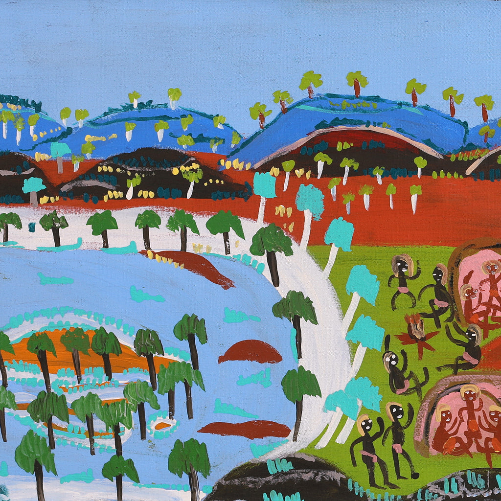 Aboriginal Artwork by Joanna Napangardi Wheeler, Nguru Yurntumu-wana (Country around Yuendumu), 122x46cm