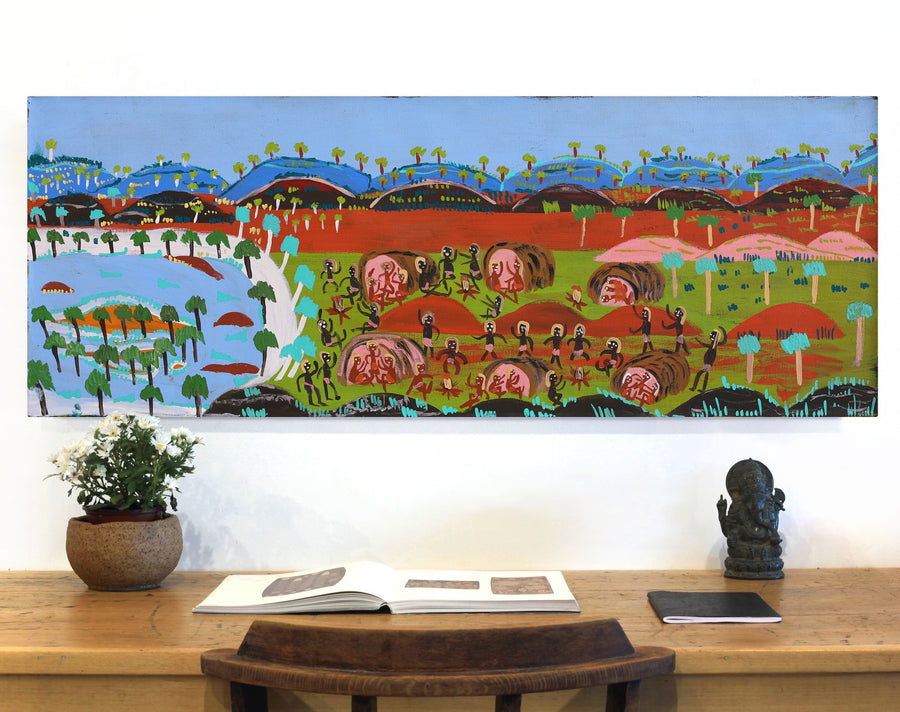 Aboriginal Artwork by Joanna Napangardi Wheeler, Nguru Yurntumu-wana (Country around Yuendumu), 122x46cm