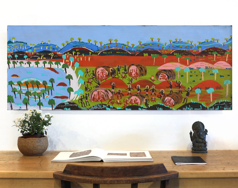 Aboriginal Artwork by Joanna Napangardi Wheeler, Nguru Yurntumu-wana (Country around Yuendumu), 122x46cm