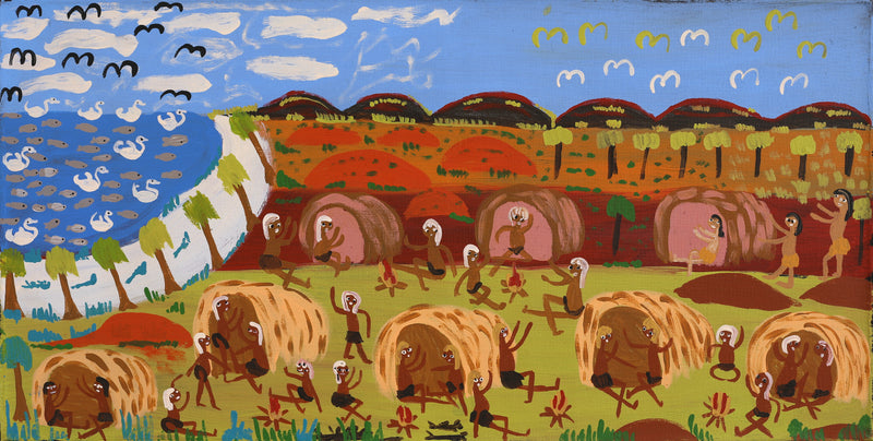 Aboriginal Artwork by Joanna Napangardi Wheeler, Nguru Yurntumu-wana (Country around Yuendumu), 91x46cm