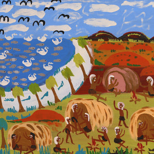Aboriginal Artwork by Joanna Napangardi Wheeler, Nguru Yurntumu-wana (Country around Yuendumu), 91x46cm - ART ARK®