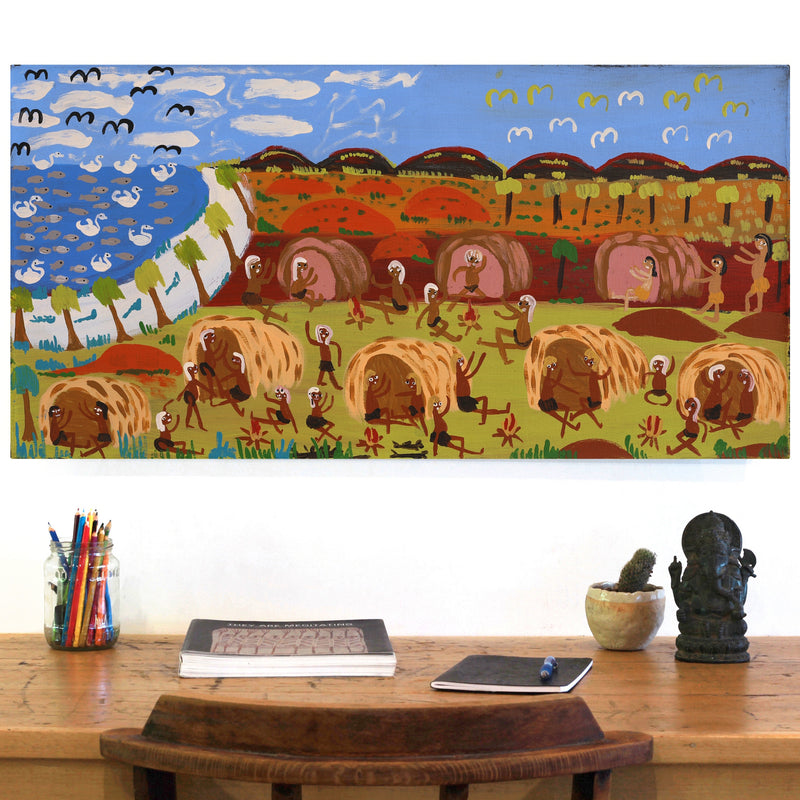 Aboriginal Artwork by Joanna Napangardi Wheeler, Nguru Yurntumu-wana (Country around Yuendumu), 91x46cm