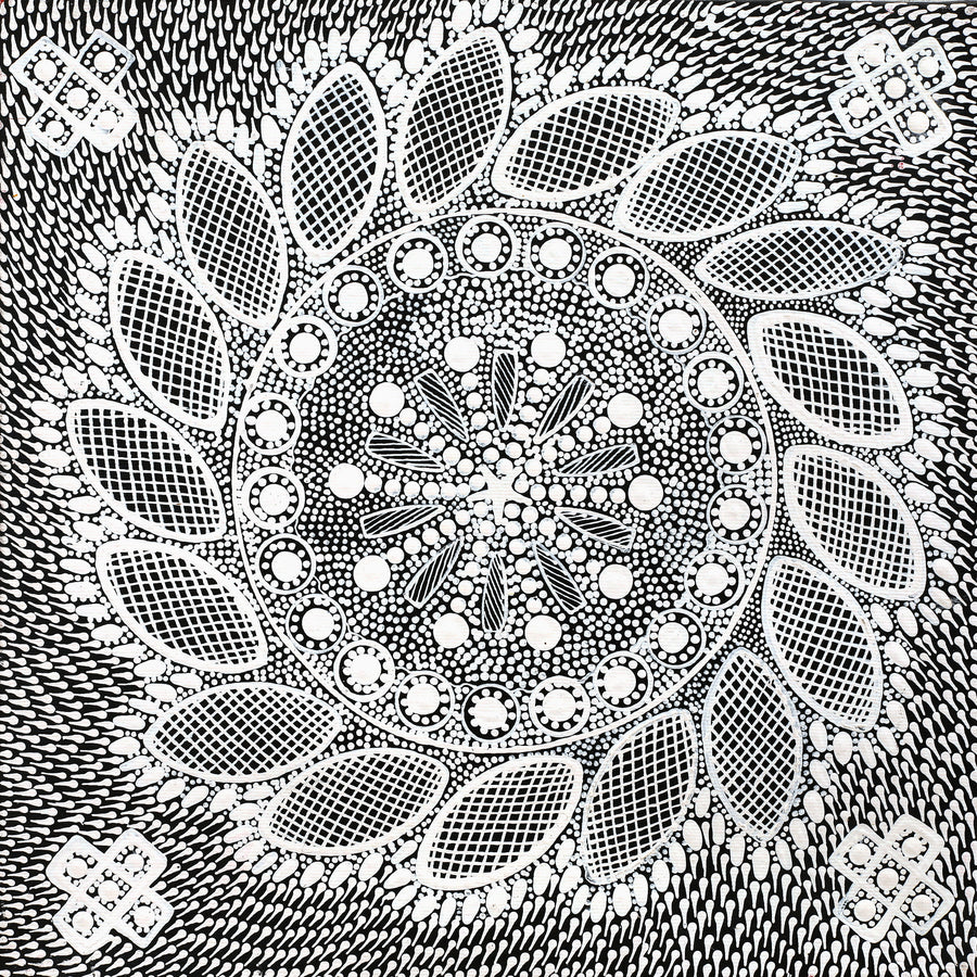 Aboriginal Artwork by Jocelyn Napanangka Frank, Lukarrara Jukurrpa, 30x30cm