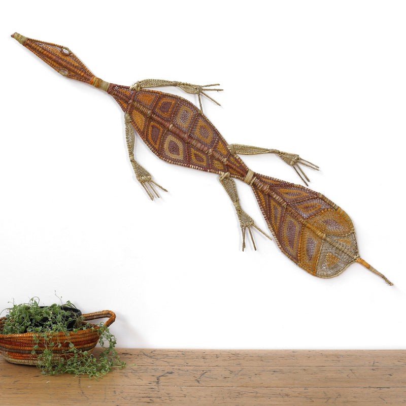 Aboriginal Artwork by Johanna Morris, Kinga (Crocodile), 142x42cm