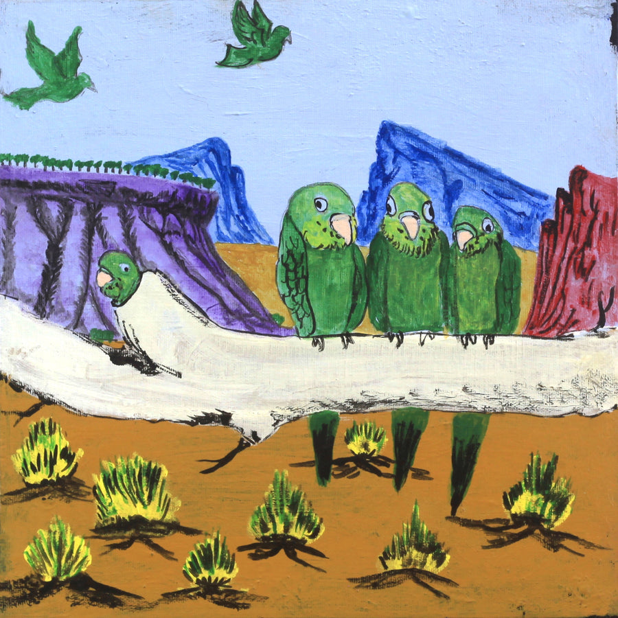 Aboriginal Artwork by Jonathan Jakamarra Ross, Ngatijirri Jukurrpa (Budgerigar Dreaming), 30x30cm