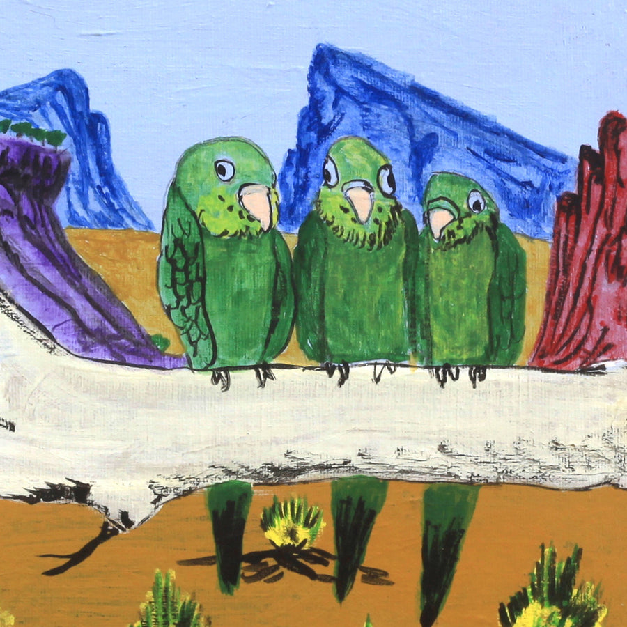 Aboriginal Artwork by Jonathan Jakamarra Ross, Ngatijirri Jukurrpa (Budgerigar Dreaming), 30x30cm