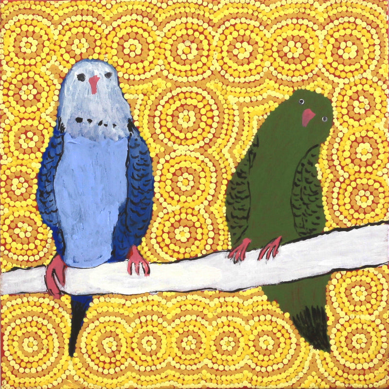 Aboriginal Artwork by Jonathan Jakamarra Ross, Ngatijirri Jukurrpa (Budgerigar Dreaming), 30x30cm