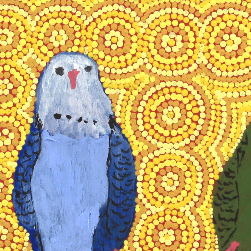 Aboriginal Artwork by Jonathan Jakamarra Ross, Ngatijirri Jukurrpa (Budgerigar Dreaming), 30x30cm