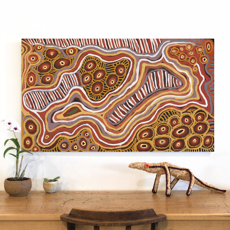 Aboriginal Artwork by Josephine Mick, Wati Tjakura, 122x71cm