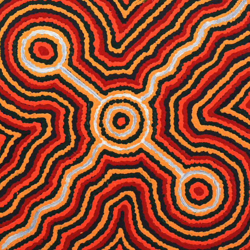Aboriginal Artwork by Josephine Nangala Gill, Ngapa Jukurrpa (Water Dreaming) - Puyurru, 30x30cm