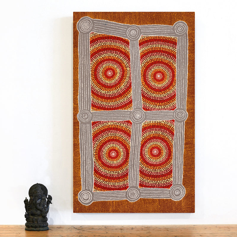 Aboriginal Artwork by Josiah Jupurrurla Walker, Yarla Jukurrpa (Bush Potato Dreaming) - Cockatoo Creek, 91x46cm