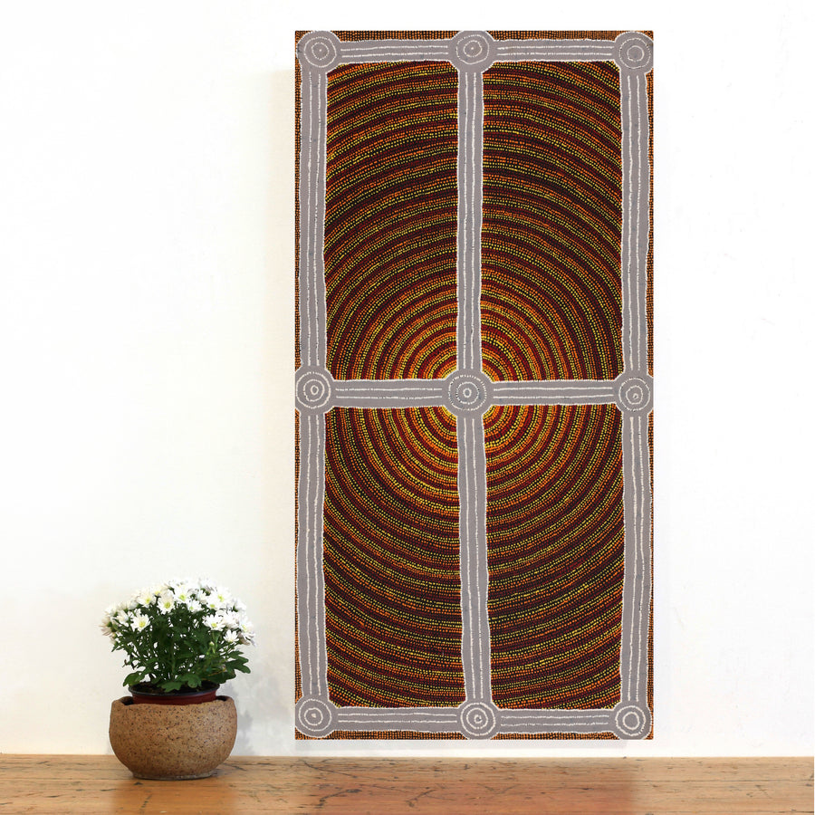 Aboriginal Artwork by Josiah Jupurrurla Walker, Yarla Jukurrpa (Bush Potato Dreaming) - Cockatoo Creek, 91x46cm