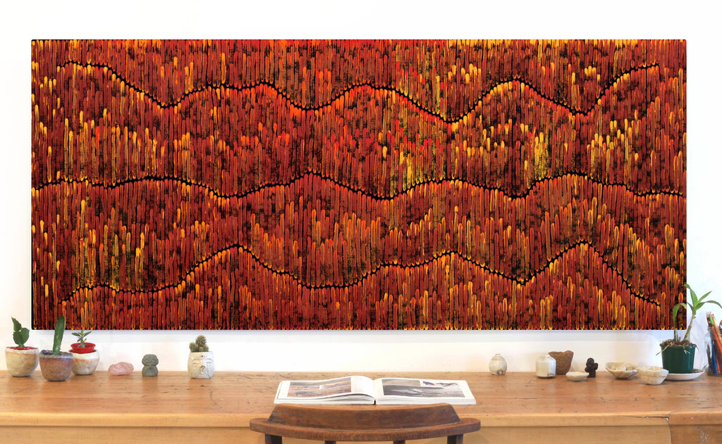 Aboriginal Artwork by Joseph Zimran, Waru - Bushfire Dreaming, 180x80cm