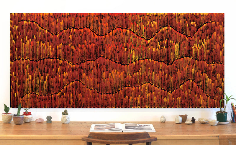 Aboriginal Artwork by Joseph Zimran, Waru - Bushfire Dreaming, 180x80cm