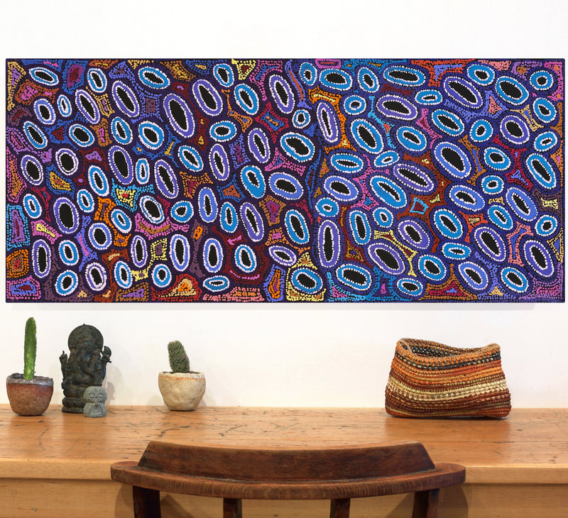 Aboriginal Artwork by Joy Nangala Brown, Yumari Jukurrpa, 107x46cm