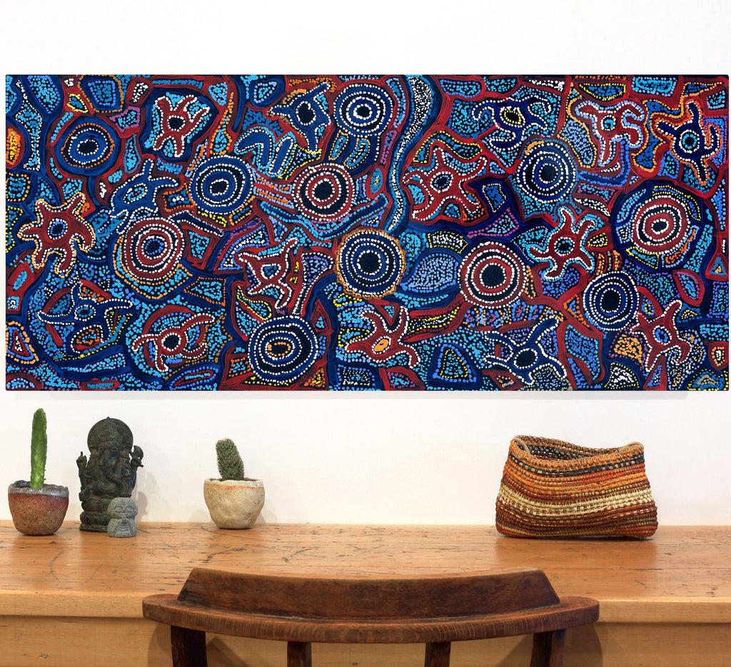 Aboriginal Artwork by Joy Nangala Brown, Yumari Jukurrpa, 107x46cm