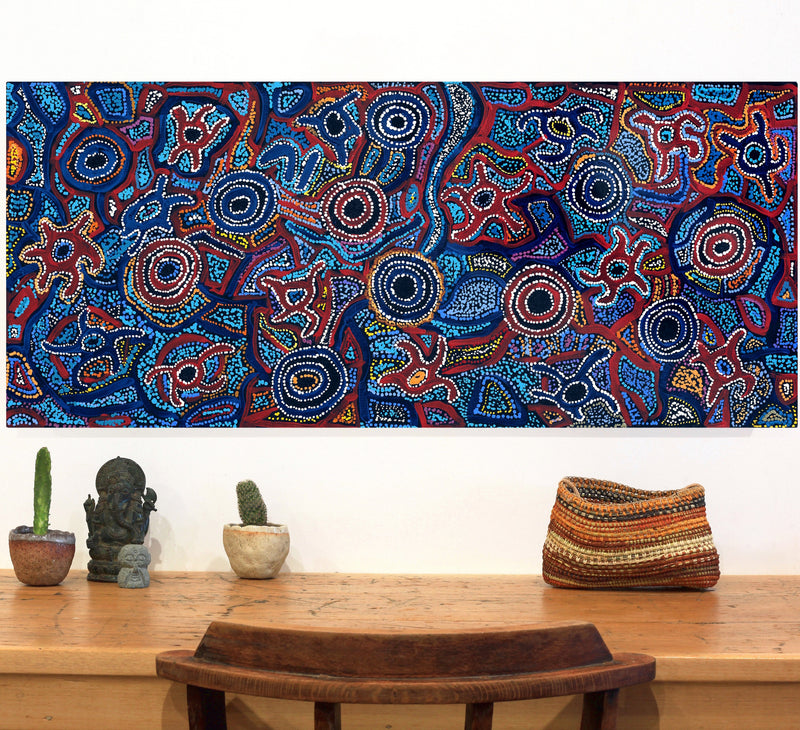 Aboriginal Artwork by Joy Nangala Brown, Yumari Jukurrpa, 107x46cm
